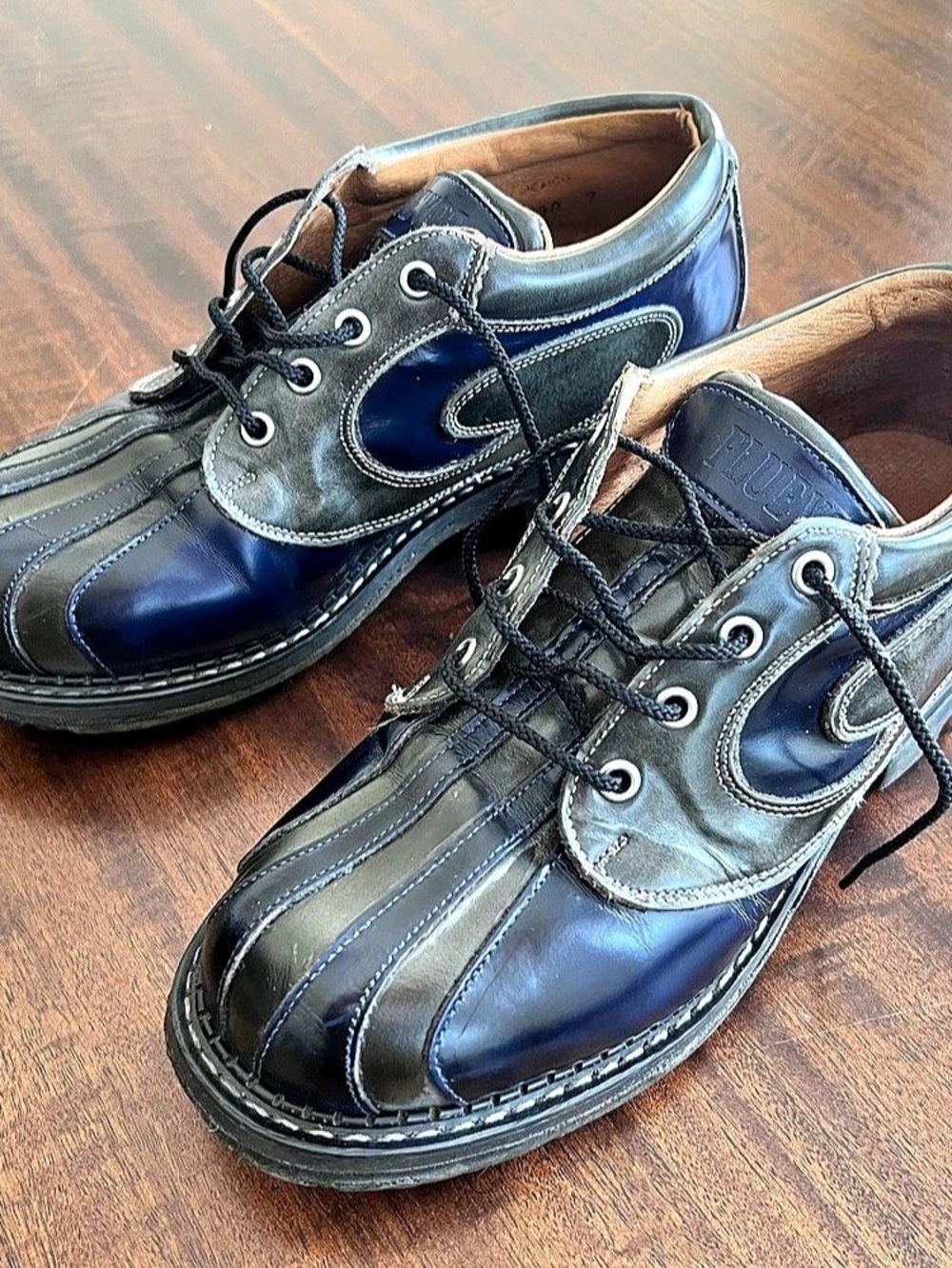 John Fluevog 7th Heaven Super Angels, Blue/Grey Men's Leather Derby US 9